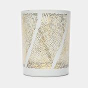 Portavela de vidrio blanco/dorado con puntos, mediano