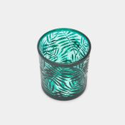 Portavela de vidrio color verde oscuro, diseño helechos