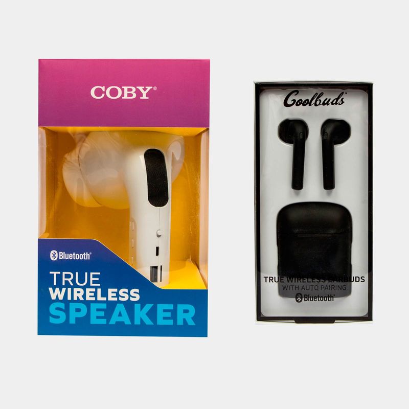 Combo de parlante Coby de 3 W RMS aud fonos inal mbricos in ear