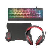 Combo 4 en 1 gaming Bundle Trust de teclado + audífonos + mouse + Pad mouse