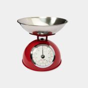 Gramera de 5 kg con taza para la cocina, roja con plateado