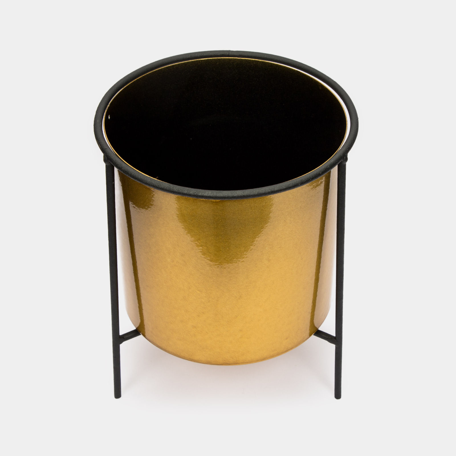 Macetero negro con soporte de metal dorada Sverre