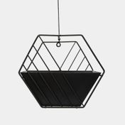 Soporte metálico colgante con maceta plástica para plantas, negro