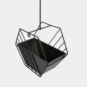 Soporte metálico colgante con maceta plástica para plantas, negro