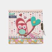 Diario infantil con estuche rosado, diseño búho/corazones