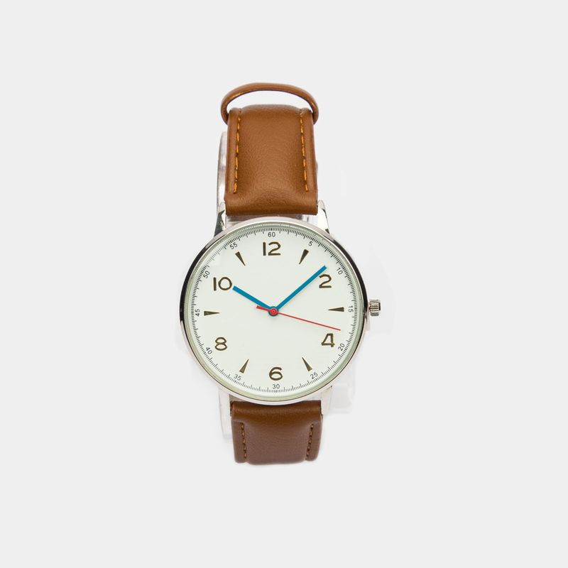 Reloj an logo con pulso de cuero sint tico y tablero blanco