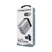 Cargador de pared USB doble, plateado con negro