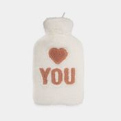 Bolsa para agua caliente de 2 litros con funda blanca, diseño I love you
