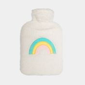 Bolsa para agua caliente de 2 litros con funda blanca, diseño arcoíris