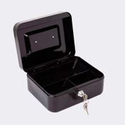 Caja menor negra con llave, 20 x 16 x 9 cm