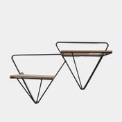 Repisa metálica en madera MDF de 2 niveles, triángulos negros/natural