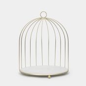Soporte tipo jaula de metal en madera MDF, dorado/blanco