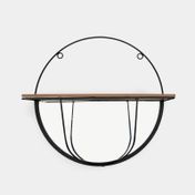 Repisa metálica en madera MDF, diseño circular con espejo