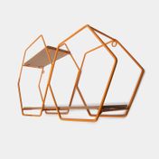 Repisa metálica en madera MDF de 2 niveles, diseño pentágonos