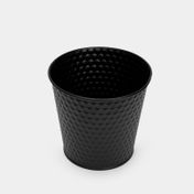 Recipiente metálico negro, diseño hexágonos