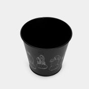 Recipiente metálico negro, diseño cactus