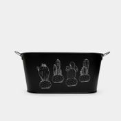 Recipiente metálico ovalado negro, diseño cactus