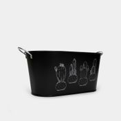 Recipiente metálico ovalado negro, diseño cactus