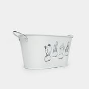 Recipiente metálico blanco, diseño cactus
