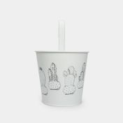 Recipiente metálico blanco para colgar, diseño cactus