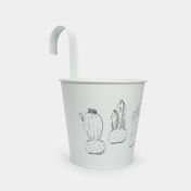 Recipiente metálico blanco para colgar, diseño cactus