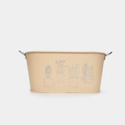 Recipiente metálico beige, diseño plantas