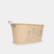 Recipiente metálico beige, diseño plantas