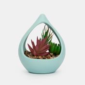 Planta artificial con maceta en forma de gota, suculentas