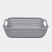 Cesta plástica multiusos tipo trenzado, gris