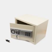 Caja fuerte electrónica con llave, blanca, 35 x 25 x 25 cm