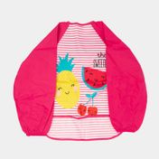 Delantal talla L con mangas rosadas, diseño frutas