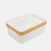 Cesta organizadora blanca con borde tipo bamboo 13.6 x 35.2 x 25.8 cm