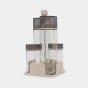 Set para aderezos 4 piezas en vidrio con soporte