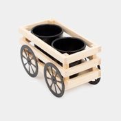 Soporte para plantas en carretilla de madera MDF con 2 macetas negras