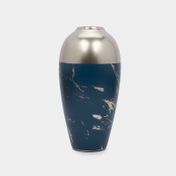 Florero en cerámica, azul - plateado, 25 x 13 cm