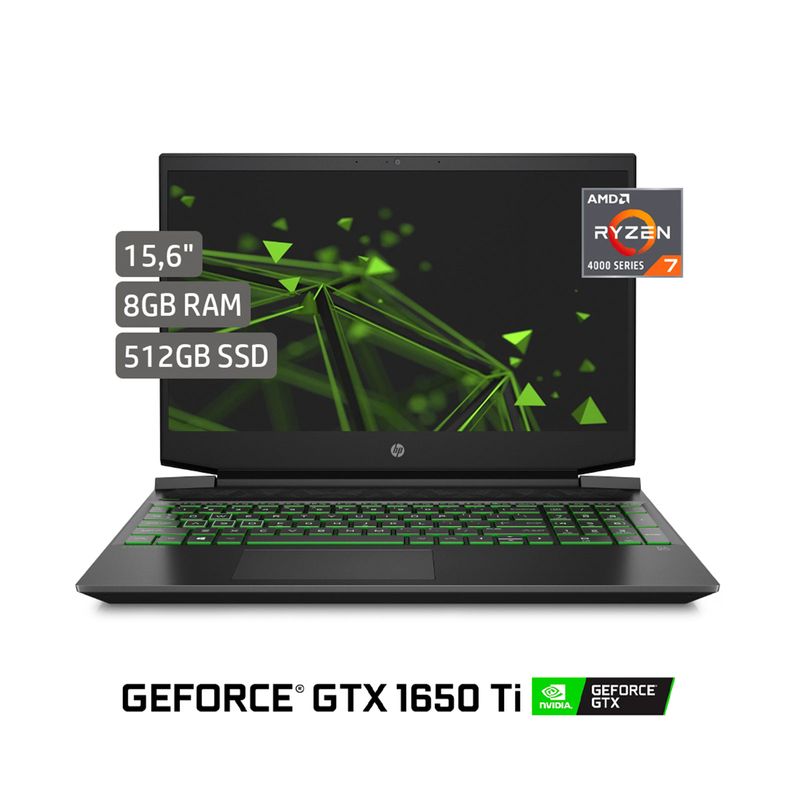 Portátil HP Pavilion gamer, AMD Ryzen™ 7, RAM 8 GB, 512 GB SSD,  15-ec1038la, 15.6 FHD, verde con negro