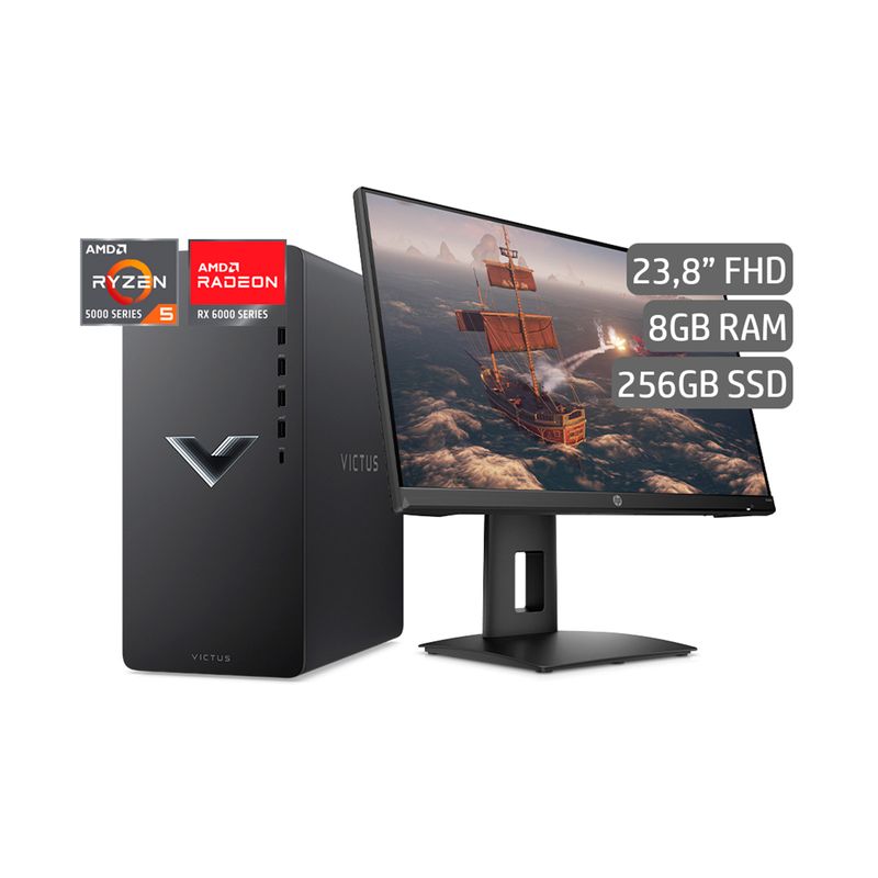 Torre Gaming HP Victus TG020014LAM R5, 8GB, 256GB SSD, 1TB + Monitor HP Gaming X24ih 23.8" FHD