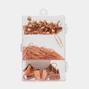 Set rosa dorado de clips, chinches, manecillas x 160 piezas
