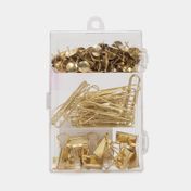 Set dorado de clips, chinches y manecillas x 200 piezas