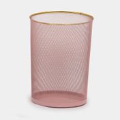 Caneca metálica con borde dorado y malla rosada de 35,5 x 28,1 cm