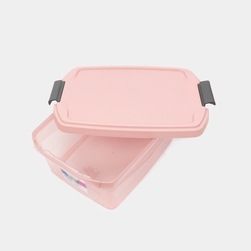 Caja organizadora plástica de 26 litros con tapa, rosado