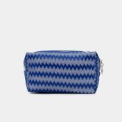 Cosmetiquera azul, plateado diseño zig zag