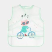 Delantal infantil antifluidos talla L, blanco con borde turquesa
