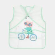 Delantal infantil antifluidos talla L, blanco con borde turquesa