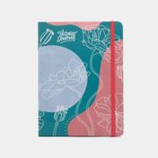 Libreta ejecutiva rosada, azul y verde con flores blancas de 14 x 20 cm
