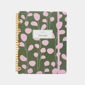 Cuaderno argollado, rayado de 80 hojas rosado con verde