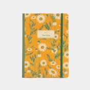 Libreta ejecutiva amarilla con flores blancas de 14 x 20 cm