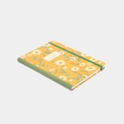 Libreta ejecutiva amarilla con flores blancas de 14 x 20 cm