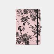 Libreta ejecutiva rosada con rosas negras de 14 x 20 cm