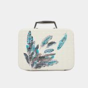 Neceser blanco con diseño de plumas de 11.7 x 24.5 x 19 cm